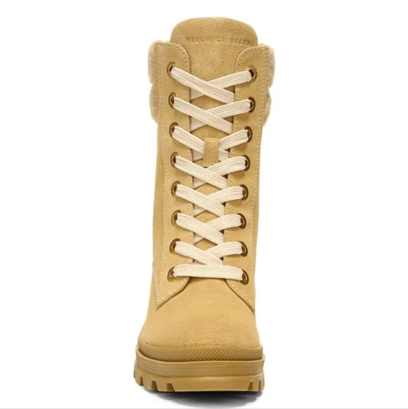 Veronica Beard Water Resistant Westport Lug SoleSuede Lamb Fur Luxury Boots #637 - Picture 6 of 15